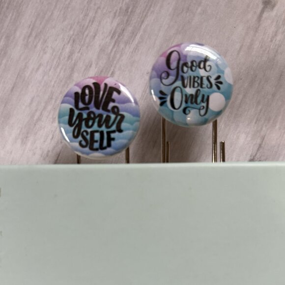 Love Yourself & Good Vibes Only Jumbo Planner Clips - Motivational Bookmark Set - Picture 3 of 4